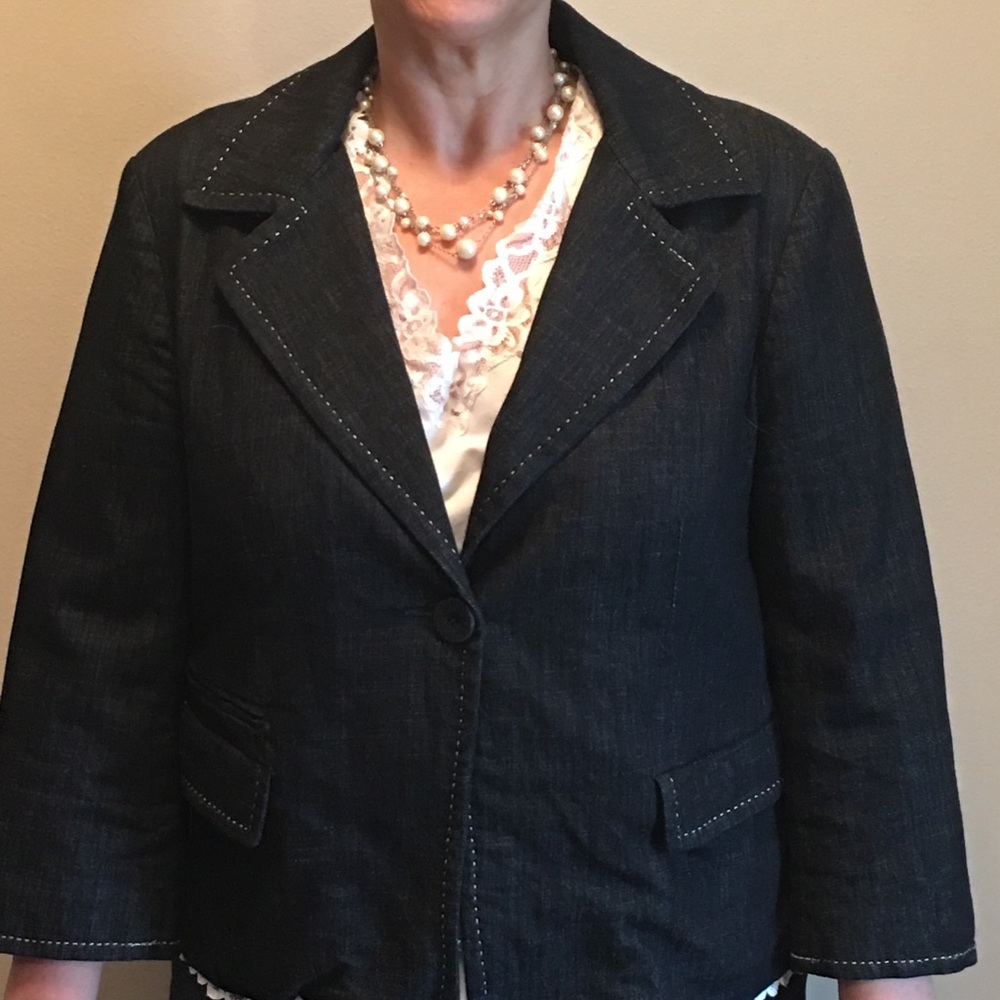 Talbots Dark Denim Blazer with Contrast Stitching